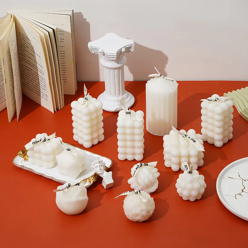 Vela Aromática de Cera de Soja Hecha a Mano Cubo Geométrico Creativo Burbuja Bola de Rosa Vela de Aromaterapia Decoración del Hogar