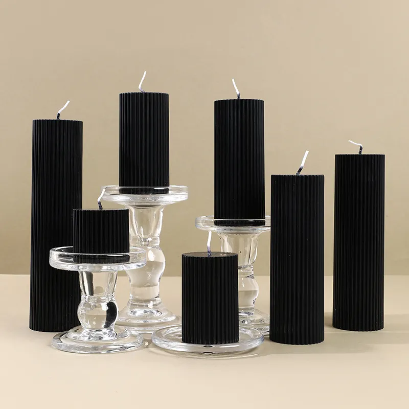 Vela Aromática Cilíndrica Negra de Cera de Soja Pilar Romano Europeo Retro Francés Adorno de Decoración del Hogar
