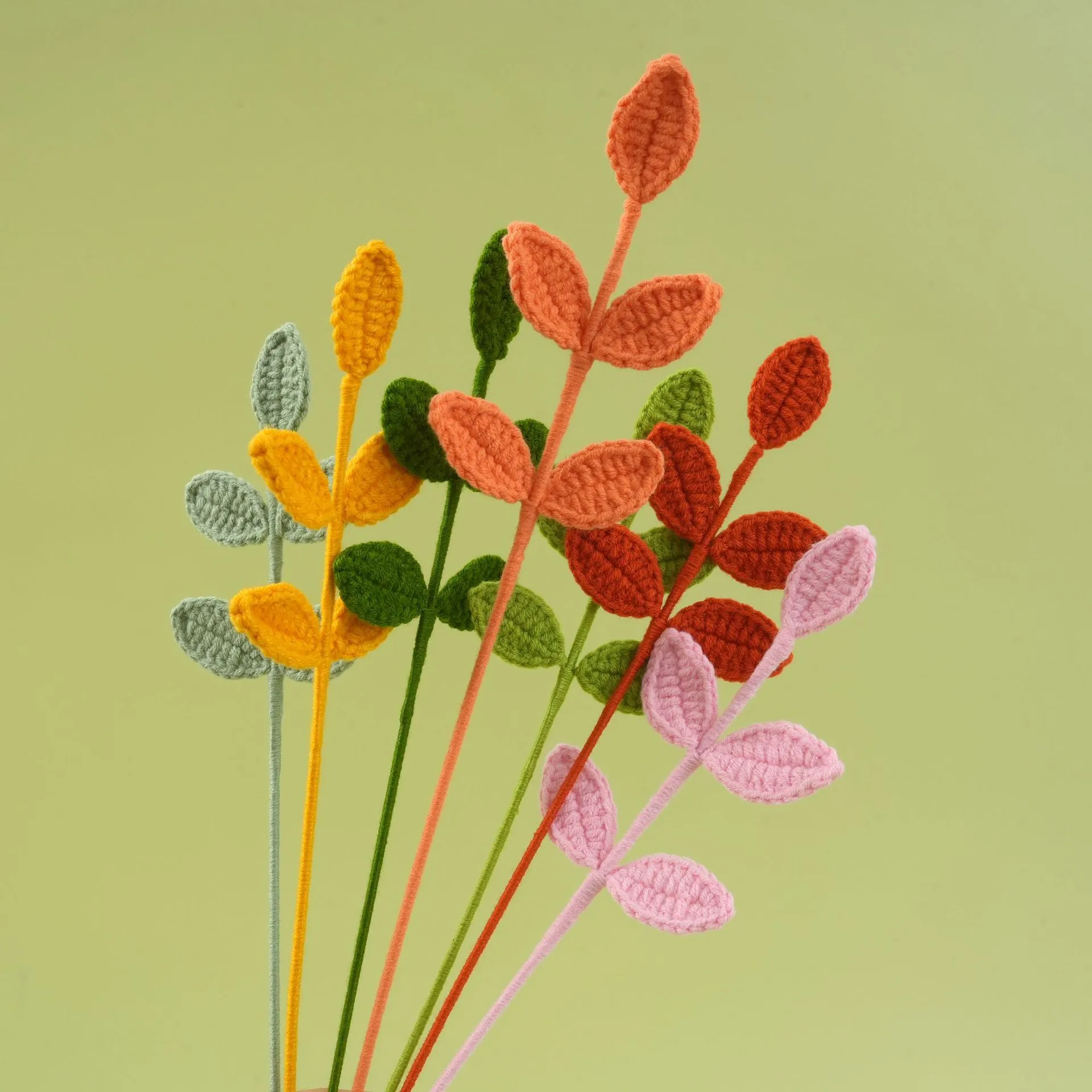 Handgemaakte Gehaakte Wol Plant Tak Vier Seizoenen Bladeren Kunstbloem Boeket Huisdecoratie Bloemen Accessoire
