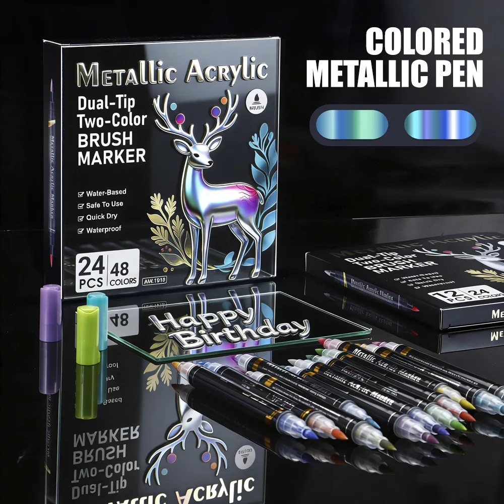 Marqueurs Acryliques Métalliques à Double Tête Stylos de Peinture Imperméables à Séchage Rapide Pour Bricolage Modèle Coloriage Dessin