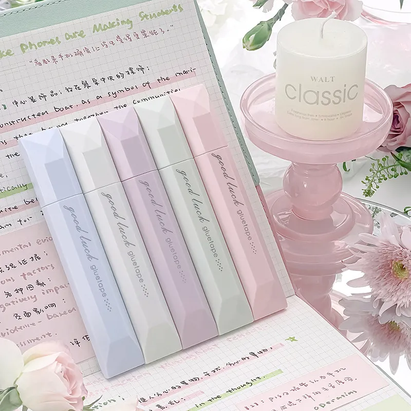 Juego de Cinta Adhesiva de Puntos Colorida Macaron Pastel Lápiz de Cinta Adhesiva de Doble Cara Gran Capacidad Papelería Para Diarios Escuela Y Oficina
