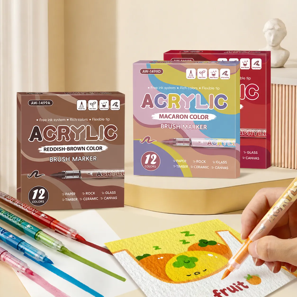 Direktflüssige Acryl-Marker-Pens mit weicher Pinselspitze wasserfester Graffiti-Stift für Schule Kunst Malen Zeichnen