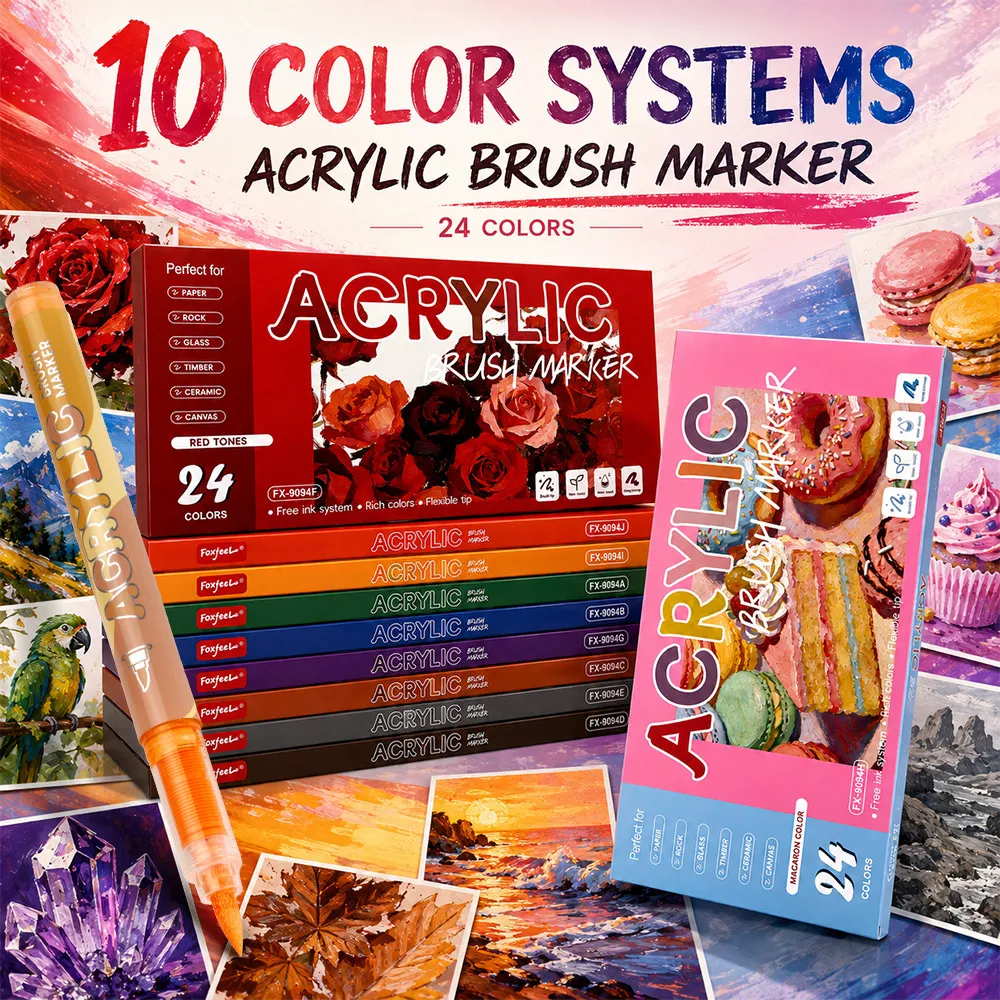 24 Couleurs Marqueurs Acryliques Liquide Direct Set Étudiant Art Graffiti Peinture Pinceaux