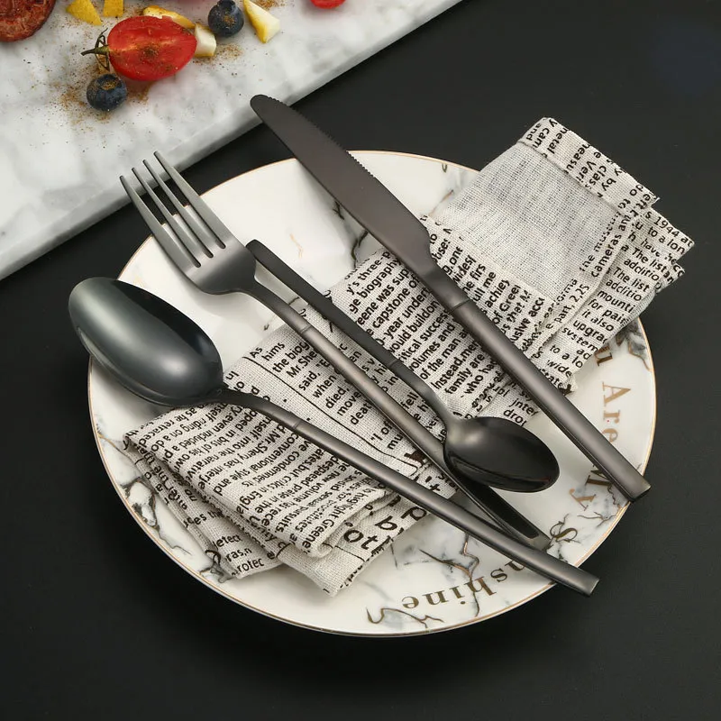 Stainless Steel Tableware Set Luxury Minimalist Flatware Set Knife Fork Spoon Dessert Spoon Kitchen Dining Silverware Set