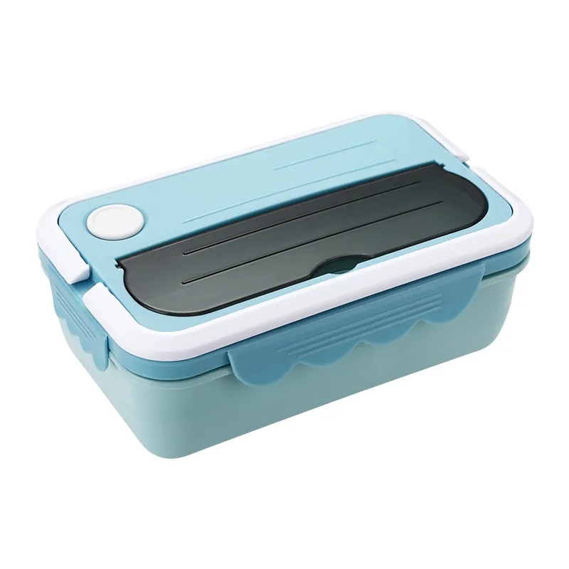 Portable Plastic Lunch Box Student Divided Bento Box Rectangular Meal Container With Tableware For Office Work School