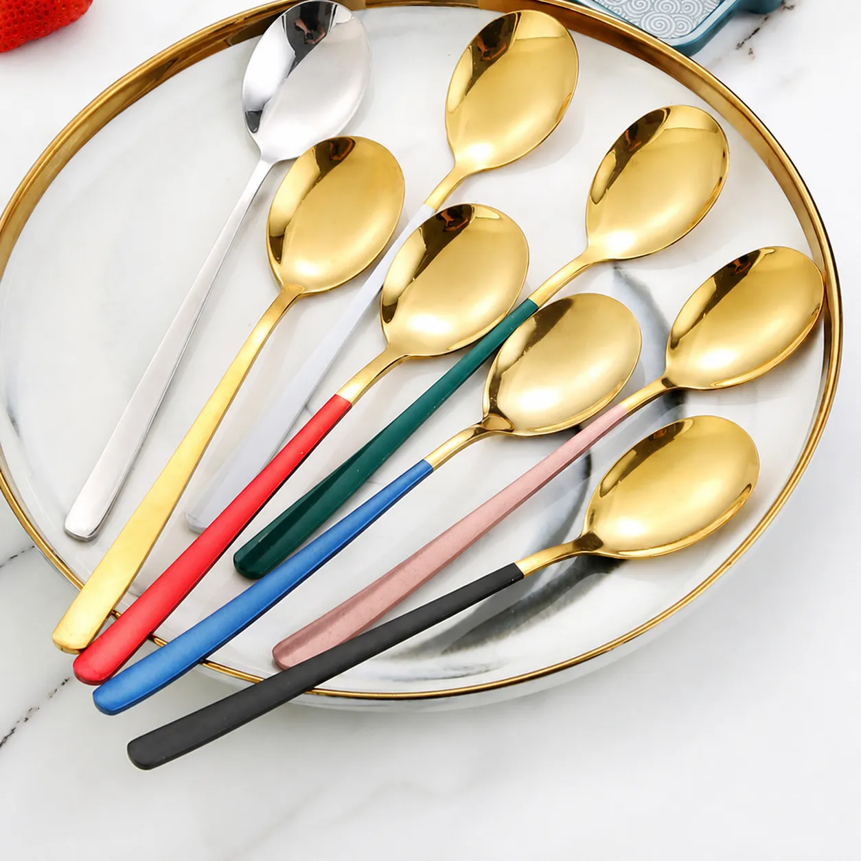 Cuchara Coreana de Acero Inoxidable Chapada en Titanio Cuchara de Cena Vajilla Portátil Para Estudiante Camping Al Aire Libre