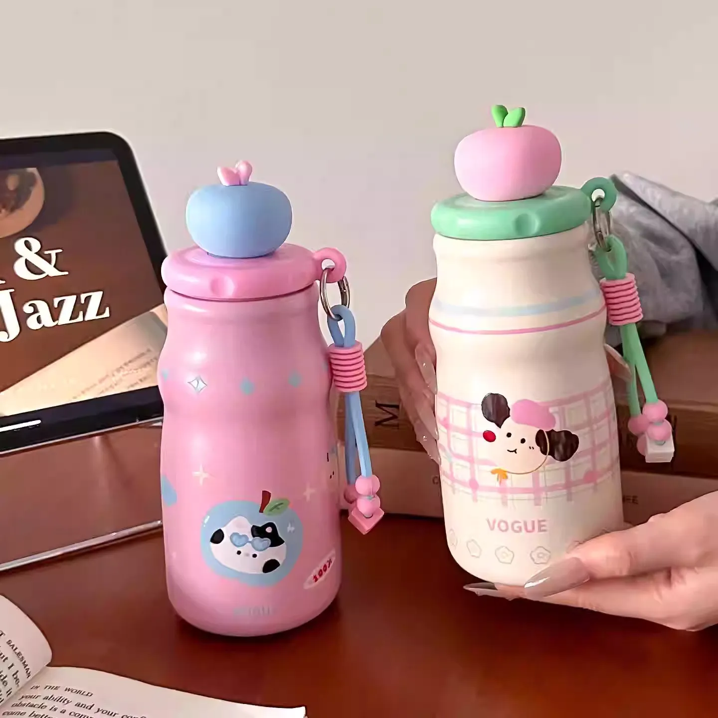 Jolie Tasse Thermos en Acier Inoxydable 316 Style Ins avec Paille Bouteille d'Eau Isolé sous Vide Portable pour Étudiants Cadeau Fille