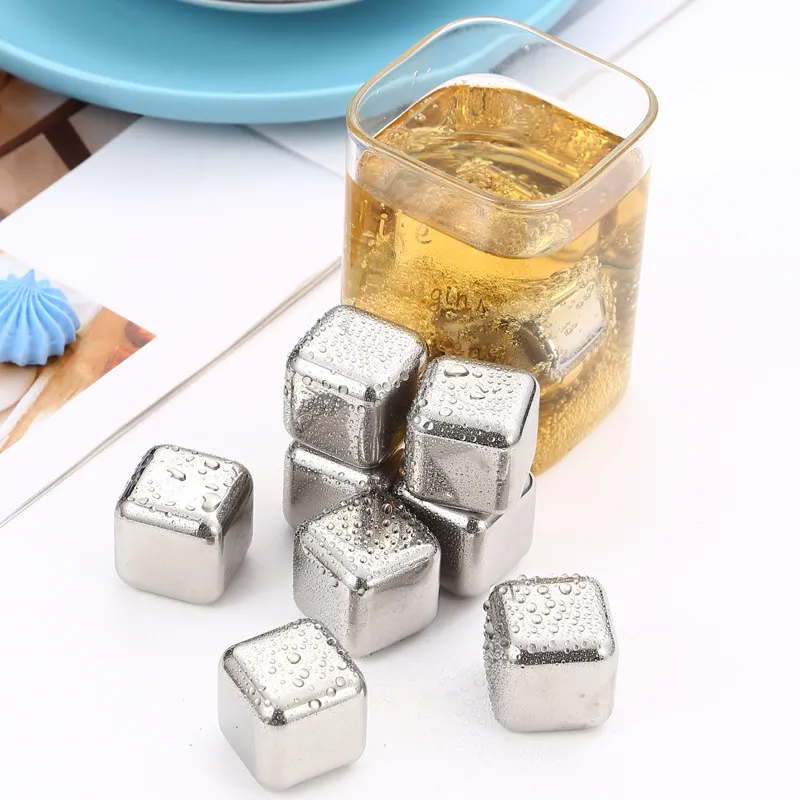 Stainless Steel Ice Cubes Set Reusable Metal Whiskey Stones Chill Cubes With Tong And Storage Box For Bar Drinks Wine