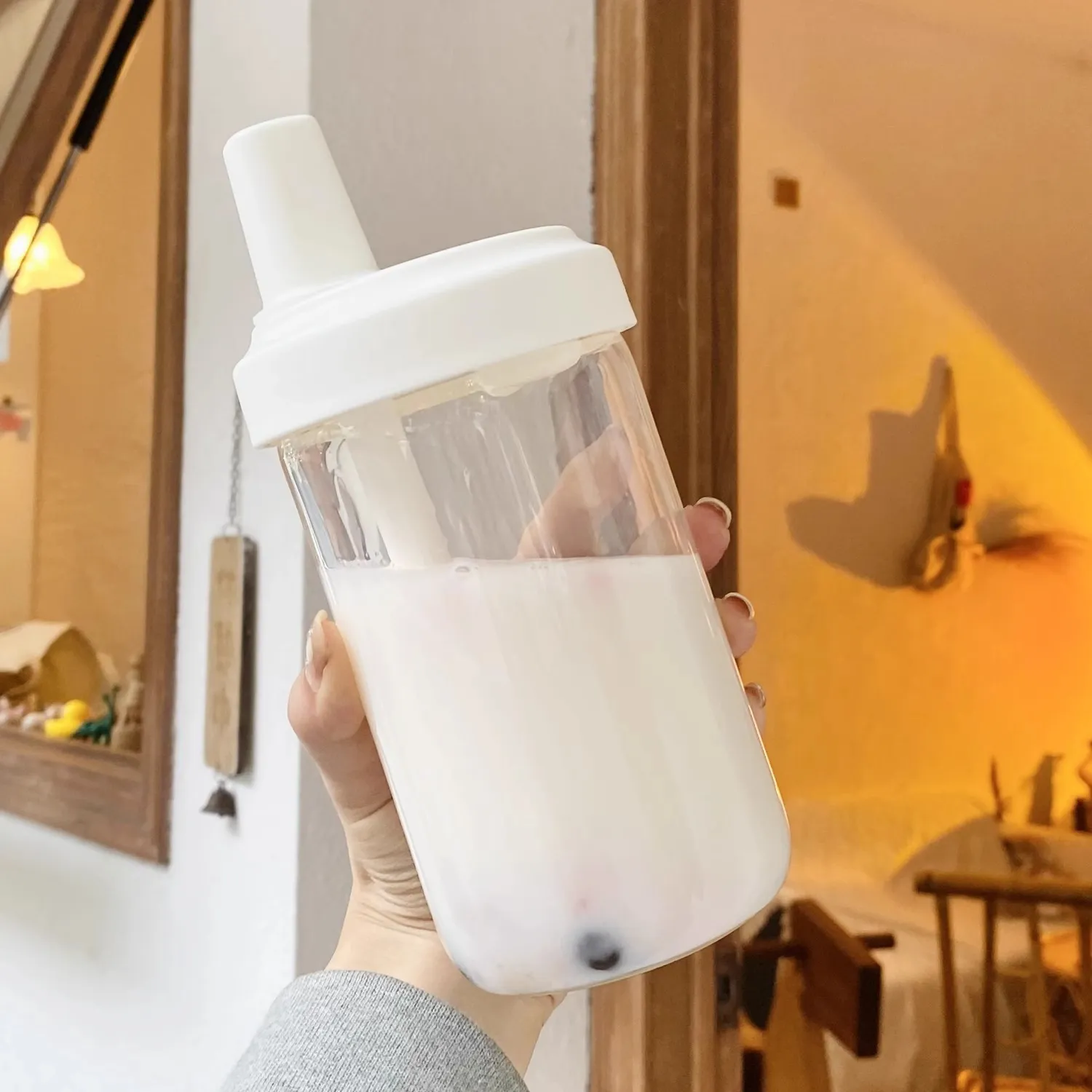 Ins Stil Transparenter Kunststoff Milchtee Becher Mit Strohhalm Und Deckel Tragbare Wasserflasche Mit Großer Kapazität Für Outdoor Home Office Reise Damen Herren