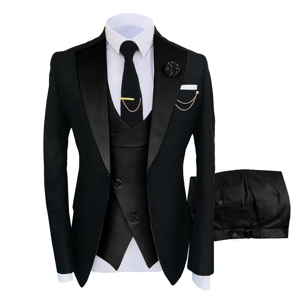 Herren Business Slim Fit Dreiteiliger Anzug Revers Blazer Weste Und Hose Hochzeit Formeller Anzug Set
