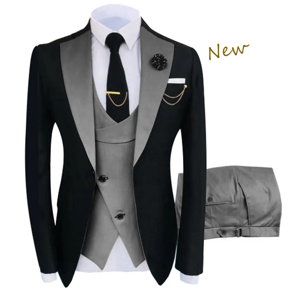 Ensemble de Costumes d'Affaires Trois Pièces Slim Fit pour Hommes Mariage Formel Marié Smoking Blazer Gilet et Pantalon