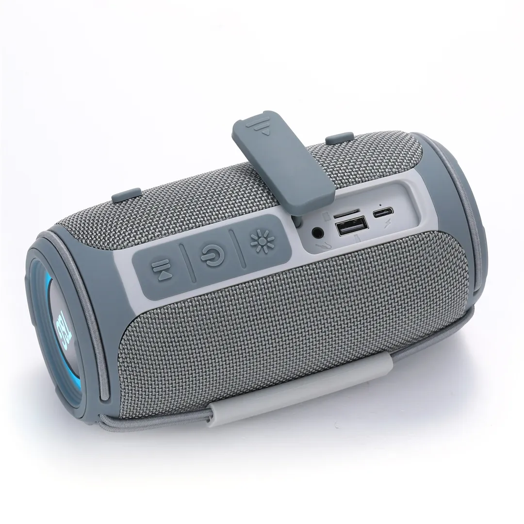 Tragbarer Bluetooth Lautsprecher Kabellos Outdoor Zylindrischer Subwoofer Mit RGB Beleuchtung Freisprech ABS Stoff Design