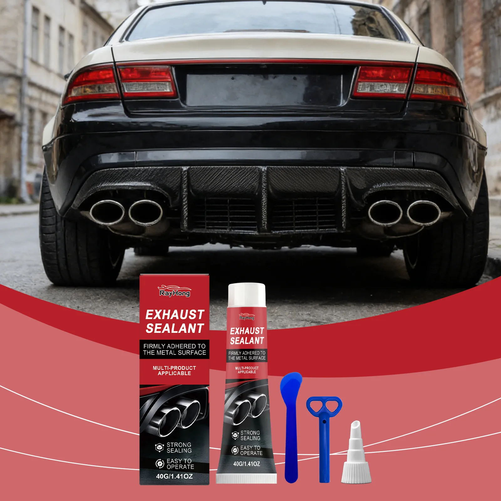 Mastic pour Tuyau d'Échappement Automobile Kit de Colle de Réparation Haute Température Pâte de Réparation de Fuite de Silencieux avec Outils