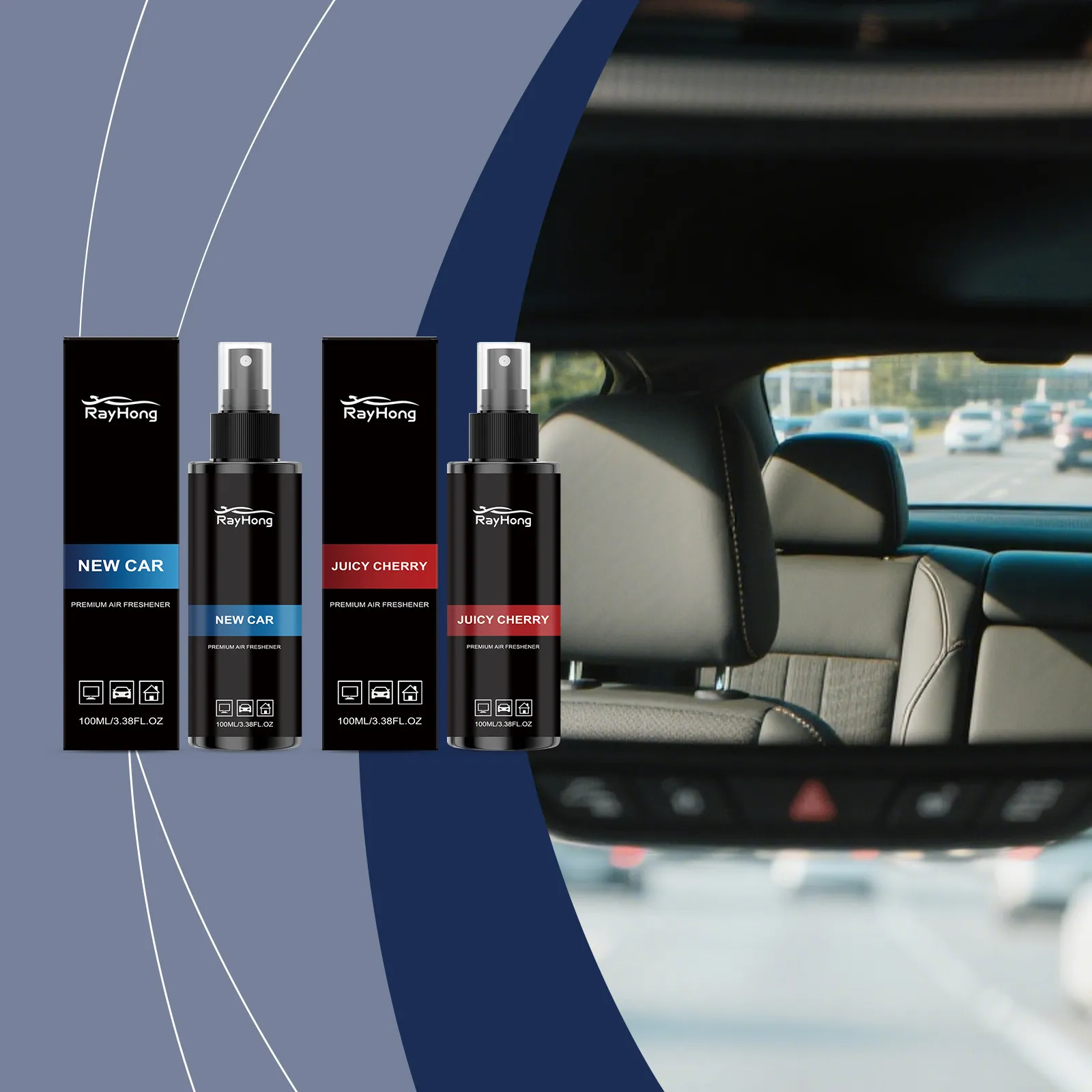 Rayhong Car Air Freshener Long Lasting Deodorization Spray Fragrance Auto Interior Deodorant Fresh Scent Perfume Bottle