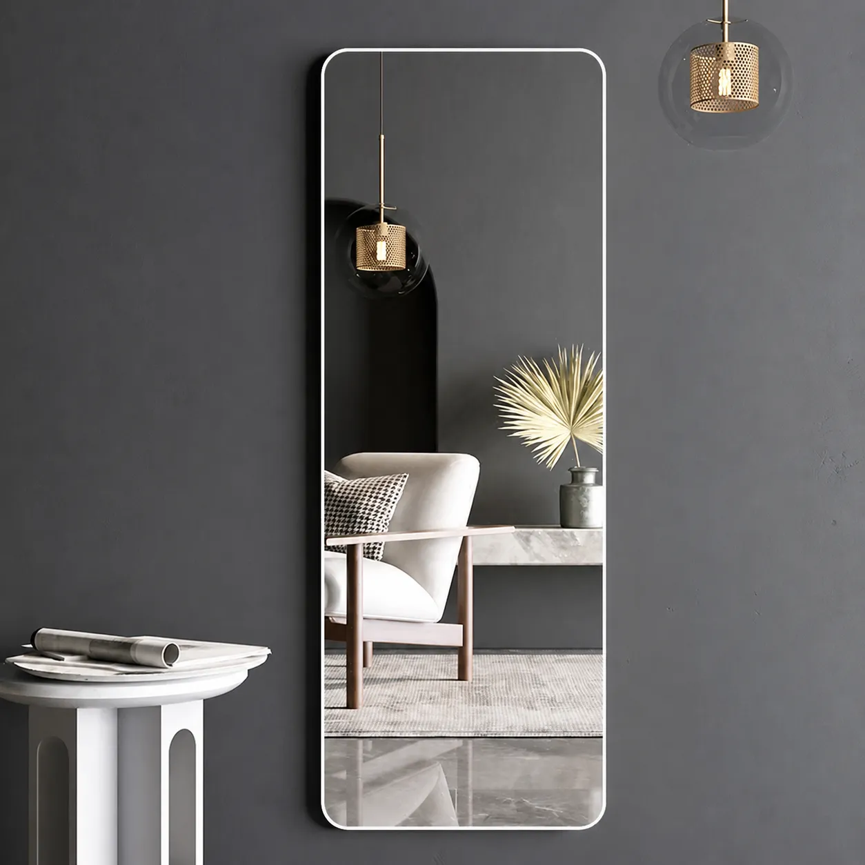 Specchio Intero da Parete Cornice in Metallo Moderno Minimalista Specchio da Terra Sospeso a Muro per Camera da Letto Soggiorno
