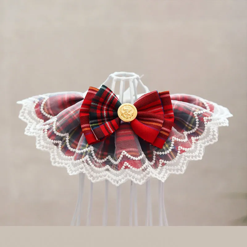 Estilo Británico Babero para Mascotas de Encaje Cuadros Perro Gato Toalla de Saliva Lindo Lazo Accesorios de Collar Decorativo para Mascotas