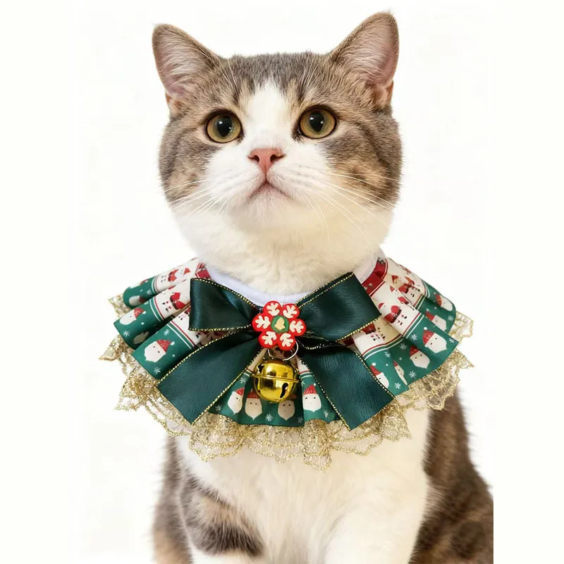 Weihnachten Haustier Lätzchen Spitze Hund Katze Speichel Tuch Festlich Weihnachtsmann Druck Schleife Kätzchen Welpe Schal Haustier Party Zubehör