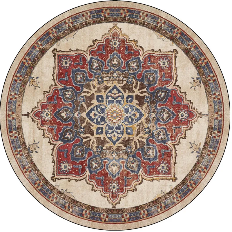 Faux Cachemire Vintage Bohème Tapis Rond Salon Canapé Table Basse Couverture Chevet Tapis De Sol Décoration