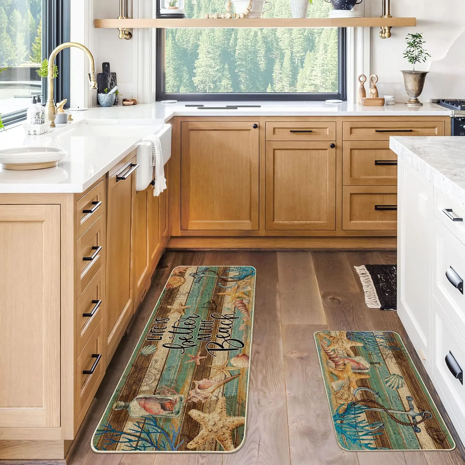 Vintage Kitchen Floor Mat Set Absorbent Non Slip Runner Rugs Retro Printed Waterproof Floor Carpet For Home Hallway