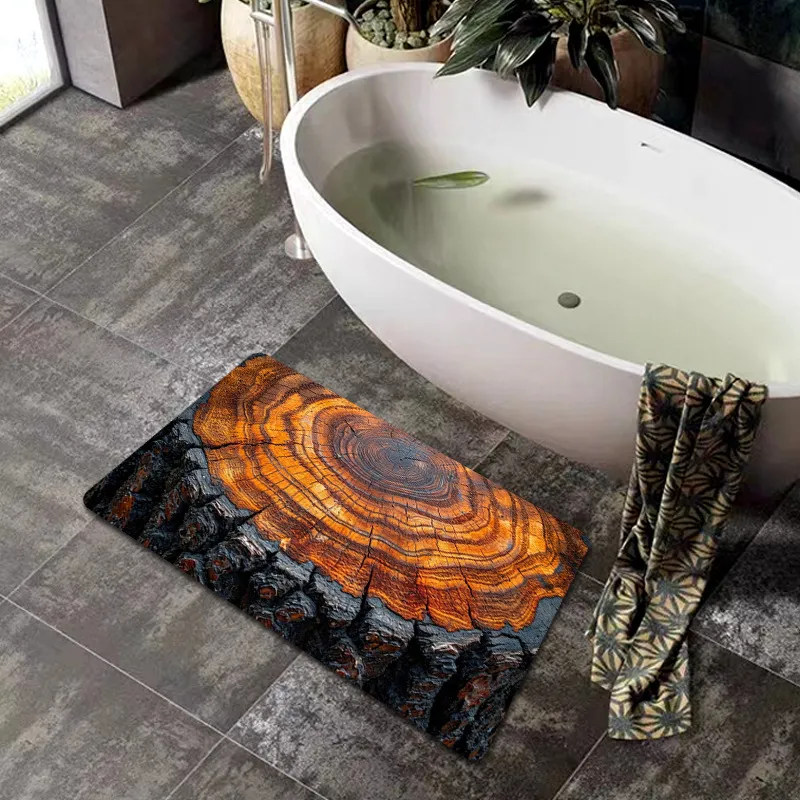Tappetino in Velluto Tecnologico Effetto Legno Tappeto da Bagno Assorbente Antiscivolo Zerbino Lavabile Decorazione per la Casa