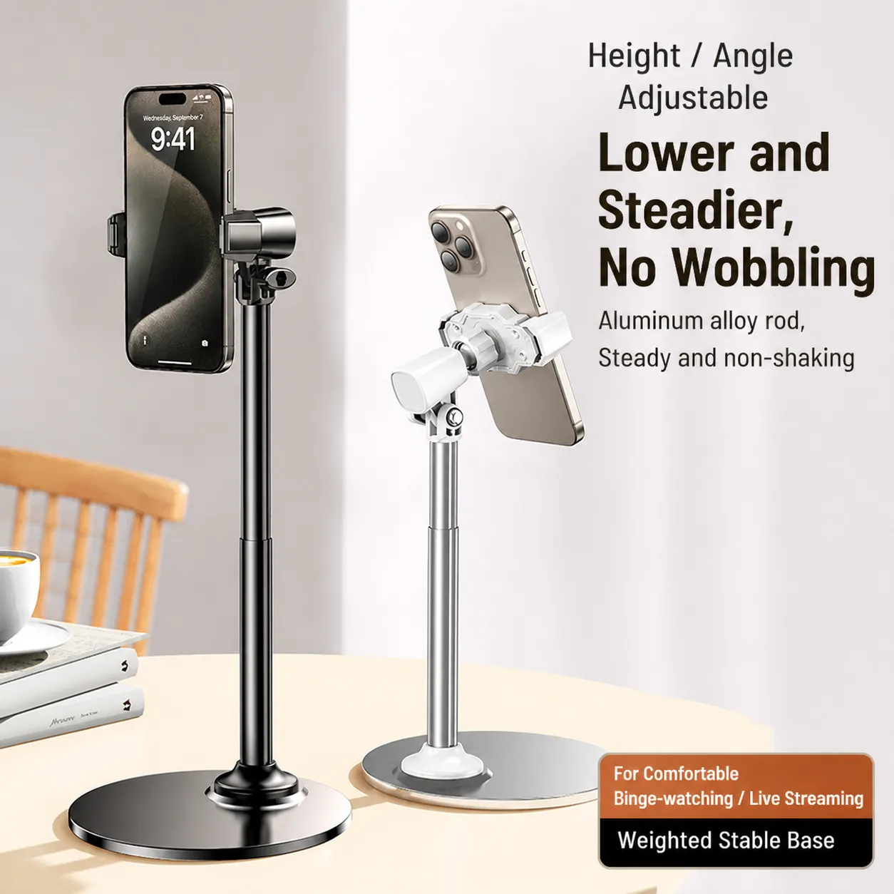 Metal Desktop Phone Stand Adjustable Height Live Streaming Holder Heavy Duty Base Support Bracket For Smartphone