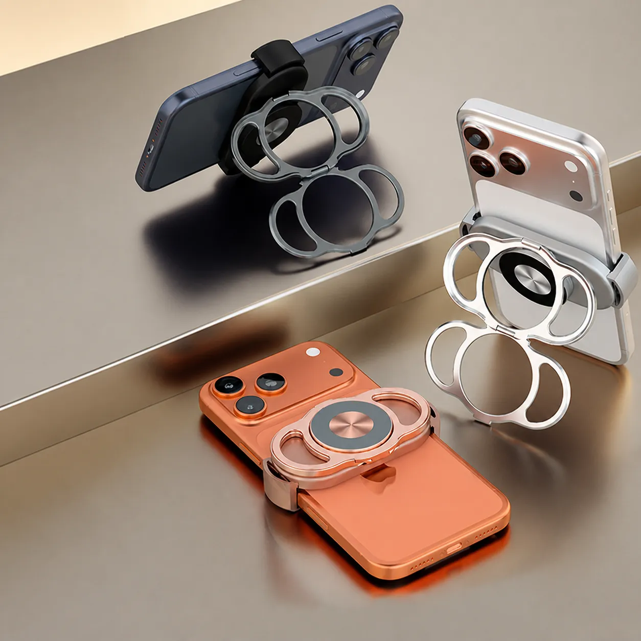 Faltbarer Handyhalter Doppelring Metall Desktop Ständer Drehung Universeller Telefonhalter Für Live-Streaming Video Ansehen