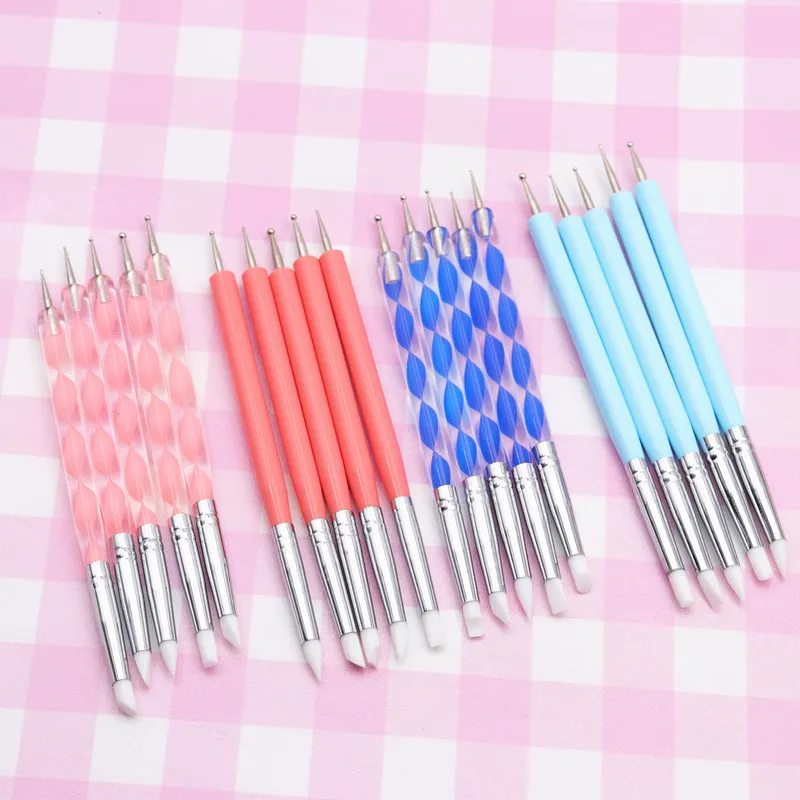 Double Ended Silicone Pottery Clay Sculpting Tools Soft Head Modeling Pens Nail Dotting Embossing Craft Kit Set