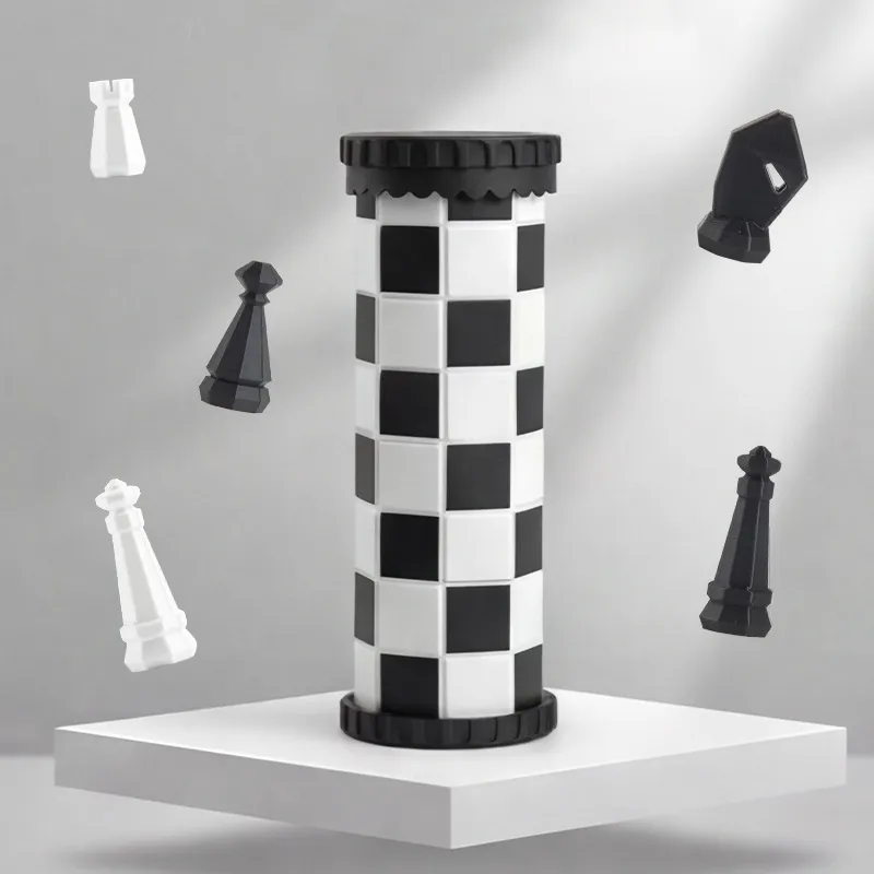 Portable Wooden International Chess Board Game Portable Storage Cylindrical Educational Toy For Kids And Adults