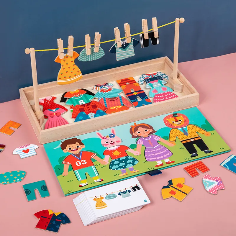Kinder Holz Verkleiden Puzzle Spielzeug Kinder Frühe Pädagogische Kleidung Hängendes Spiel Montessori Lernspielzeug Geschenk