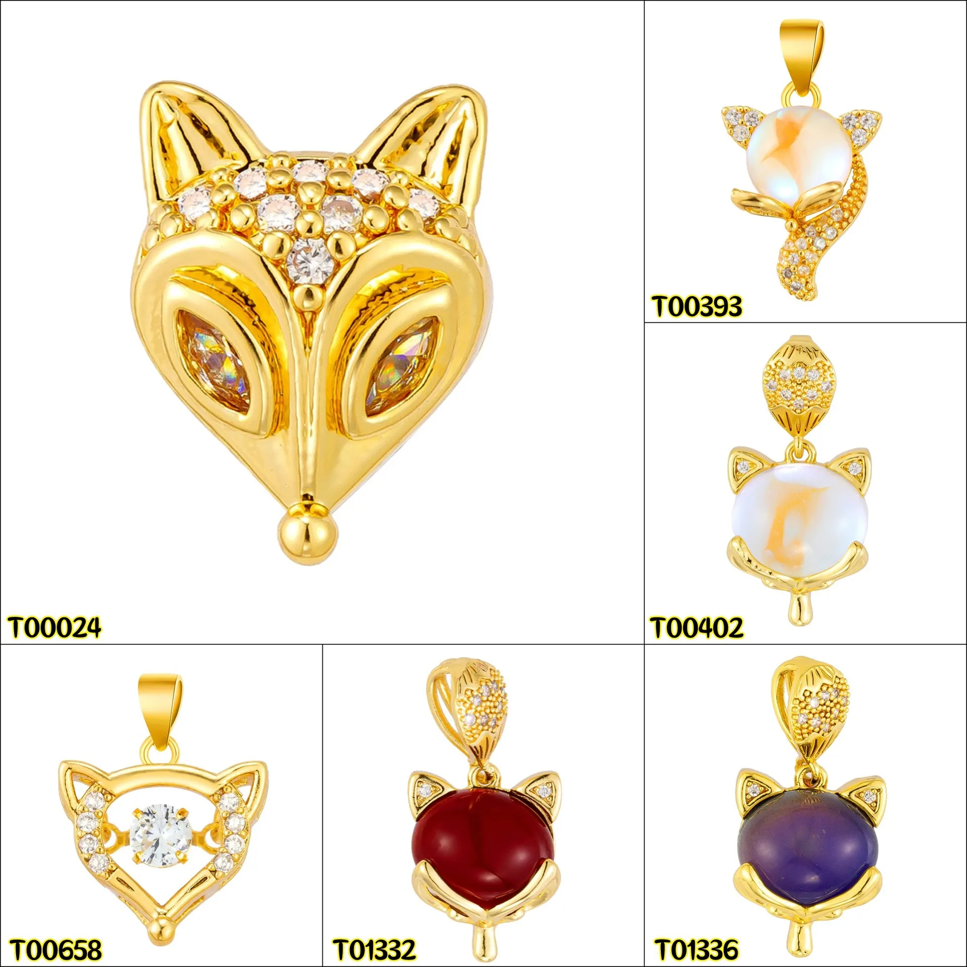 Exquisite Copper Gold Plated Small Fox Pendant With Cat Eye Stone Rhinestone Micro Inlaid Women Fashion Jewelry