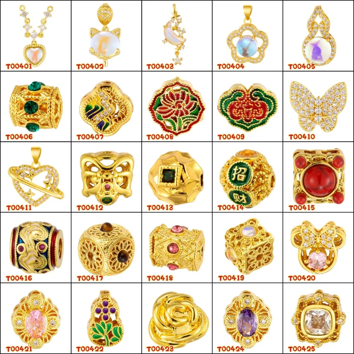 Micro-Inlaid Copper Pendant Ancient Sand Gold Enamel Lucky Bead DIY Hollow Accessory Fashion Jewelry Charm