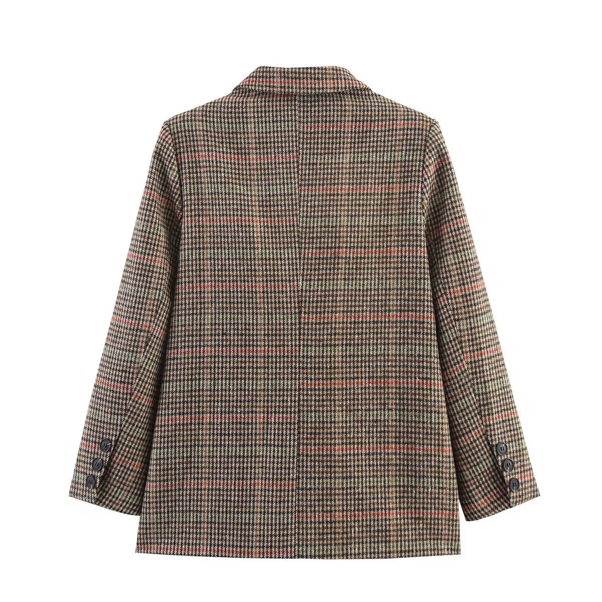 Women Casual Plaid Woolen Blazer Jacket Long Sleeve Lapel Single Breasted Straight Fit Fashion Outerwear