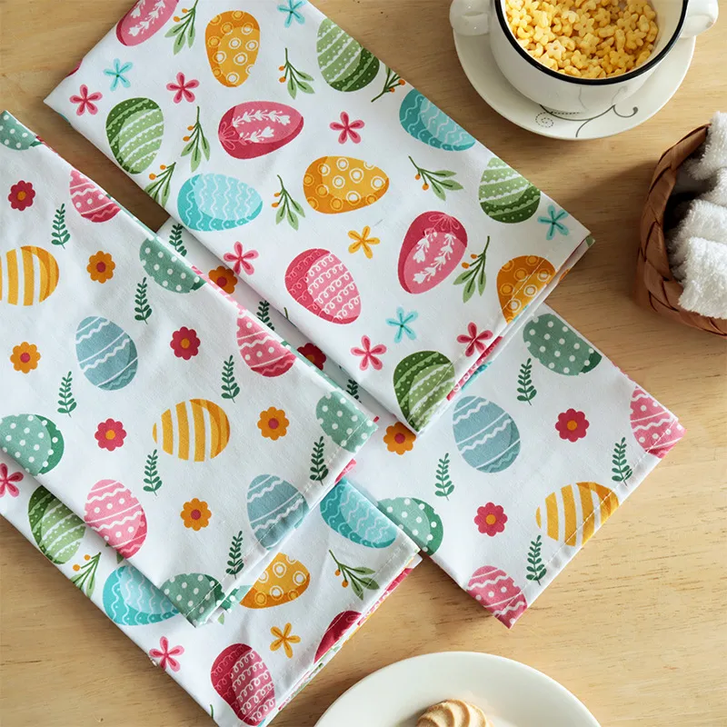 Algodón Puro Huevo de Pascua Estampado Paño de Cocina Servilleta Cubierta Decorativa Polvo Mantel Nórdico Textiles Hogar