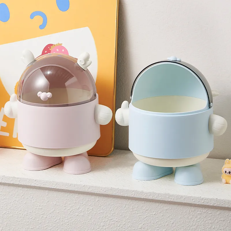 Mignonne Poubelle de Bureau Mini Corbeille à Papier Cartoon Avec Couvercle Bac de Rangement en Plastique pour Dortoir Bureau