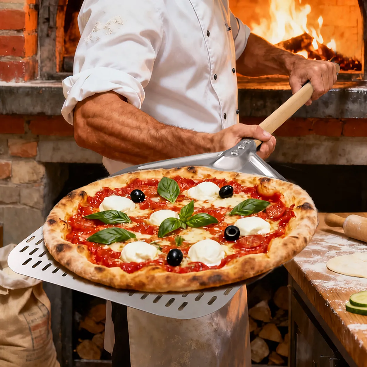Edelstahl Pizzaschieber Mit Holzgriff Abnehmbarer Hohler Pizza Spatel Backwerkzeug Für Ofen Kuchen Transfer