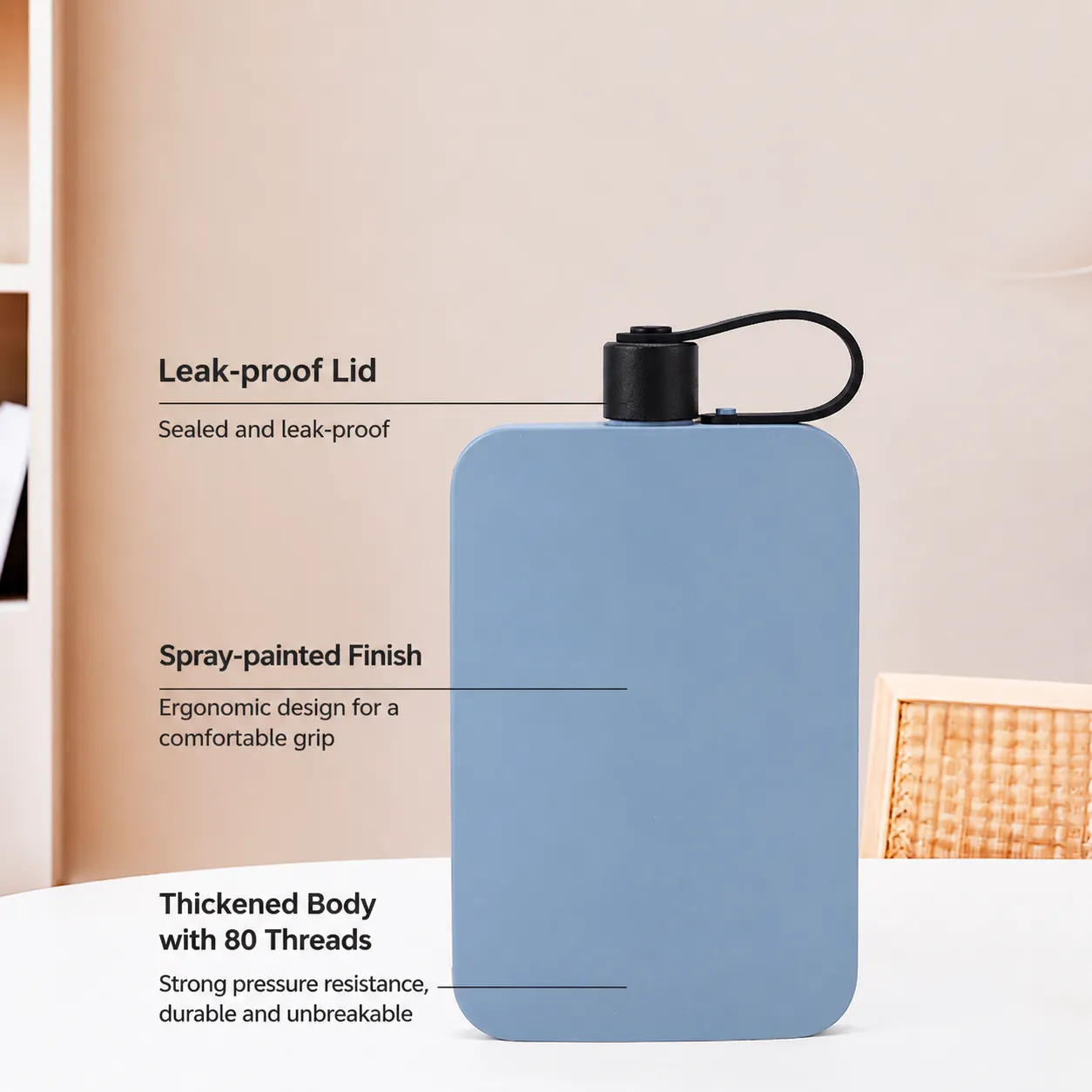 Outdoor Travel Portable Stainless Steel Square Hip Flask Large Capacity Drinking Flask Portable Wine Pot