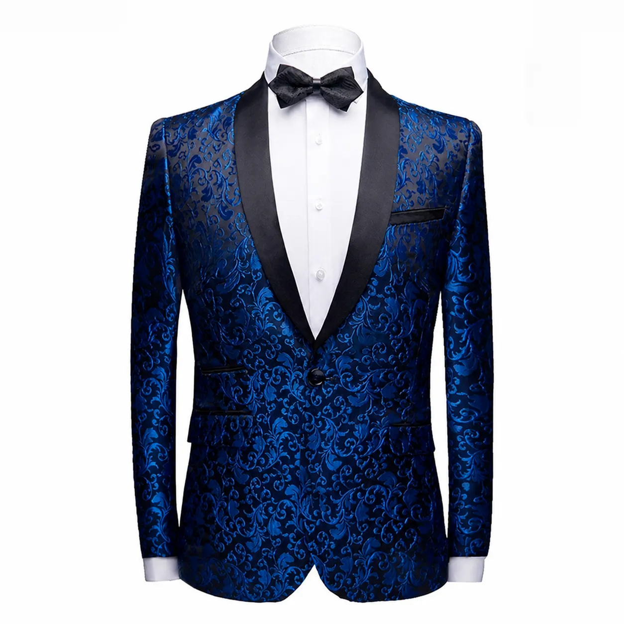 Men's Fashion Floral Print Blazer Slim Fit Shawl Lapel One Button Suit Jacket Single Party Stage Singer Outerwear