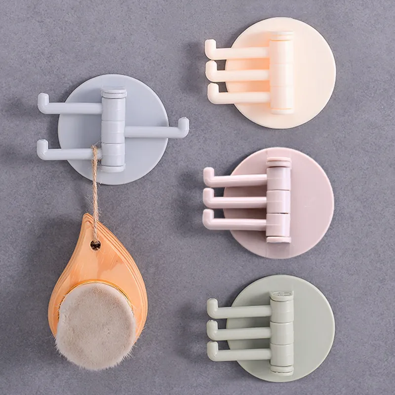 Gancho de Pared de Plástico Sin Perforación Adhesivo Giratorio Multirramificación Colgador de Toallas Cocina Baño Organizador