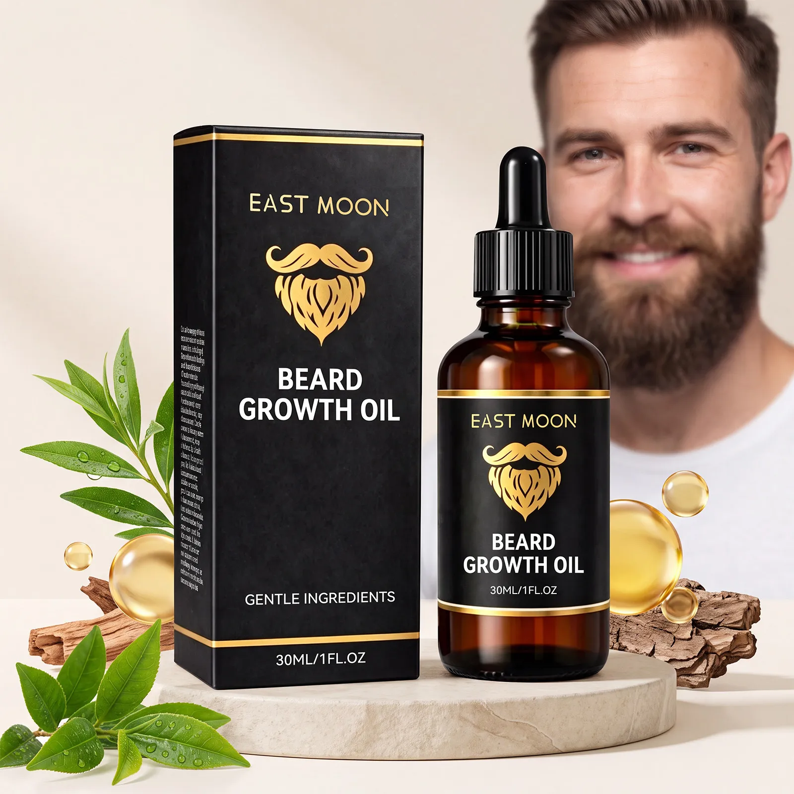 East Moon Men Beard Growth Oil Natural Botanical Extract Gentle Daily Facial Hair Nourishing Moisturizing Grooming Care
