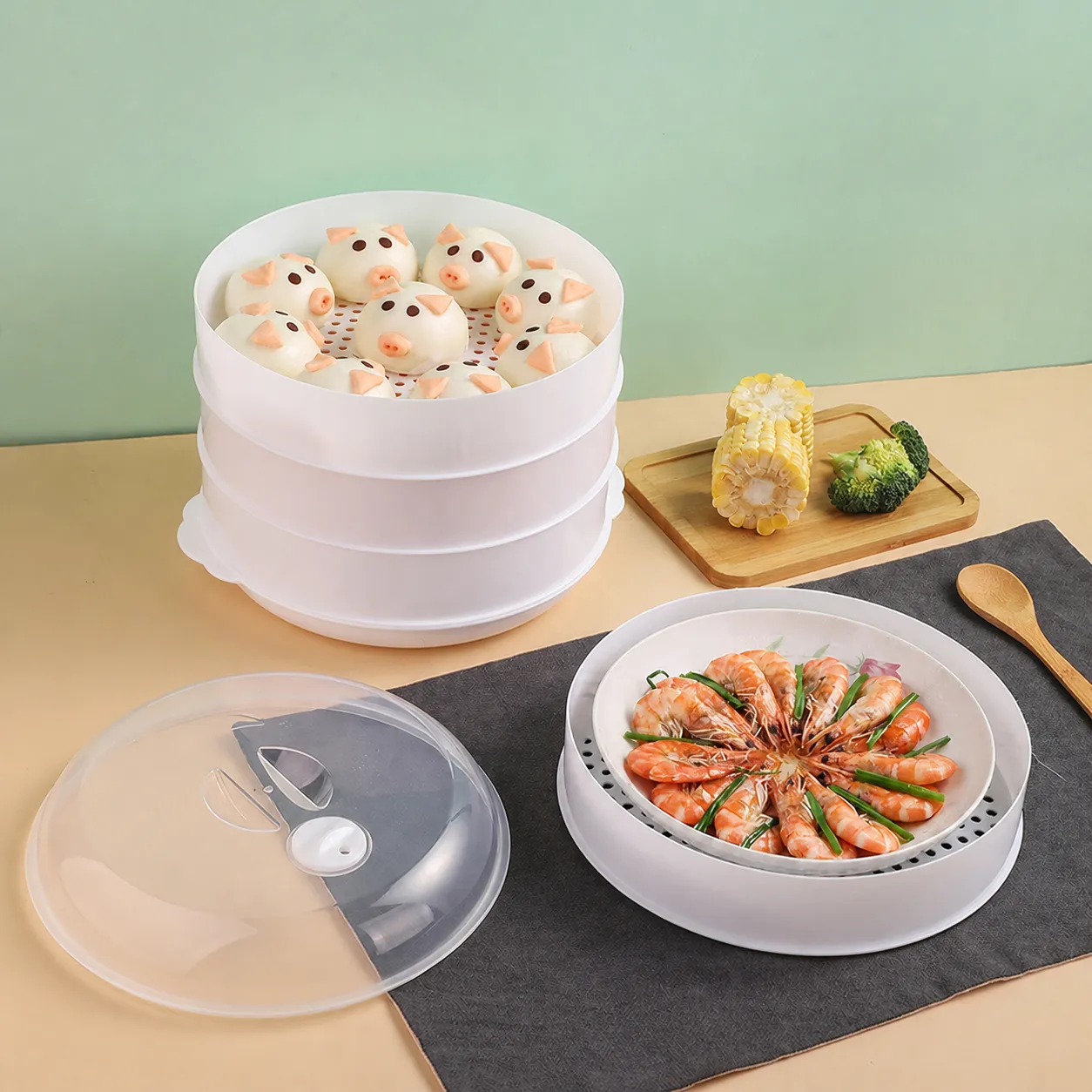 Kunststoff Mikrowelle Dämpfer Mehrschichtig Lebensmittel Dämpfer Korb Mit Deckel Küche Kochwerkzeug Für Knödel Brötchen