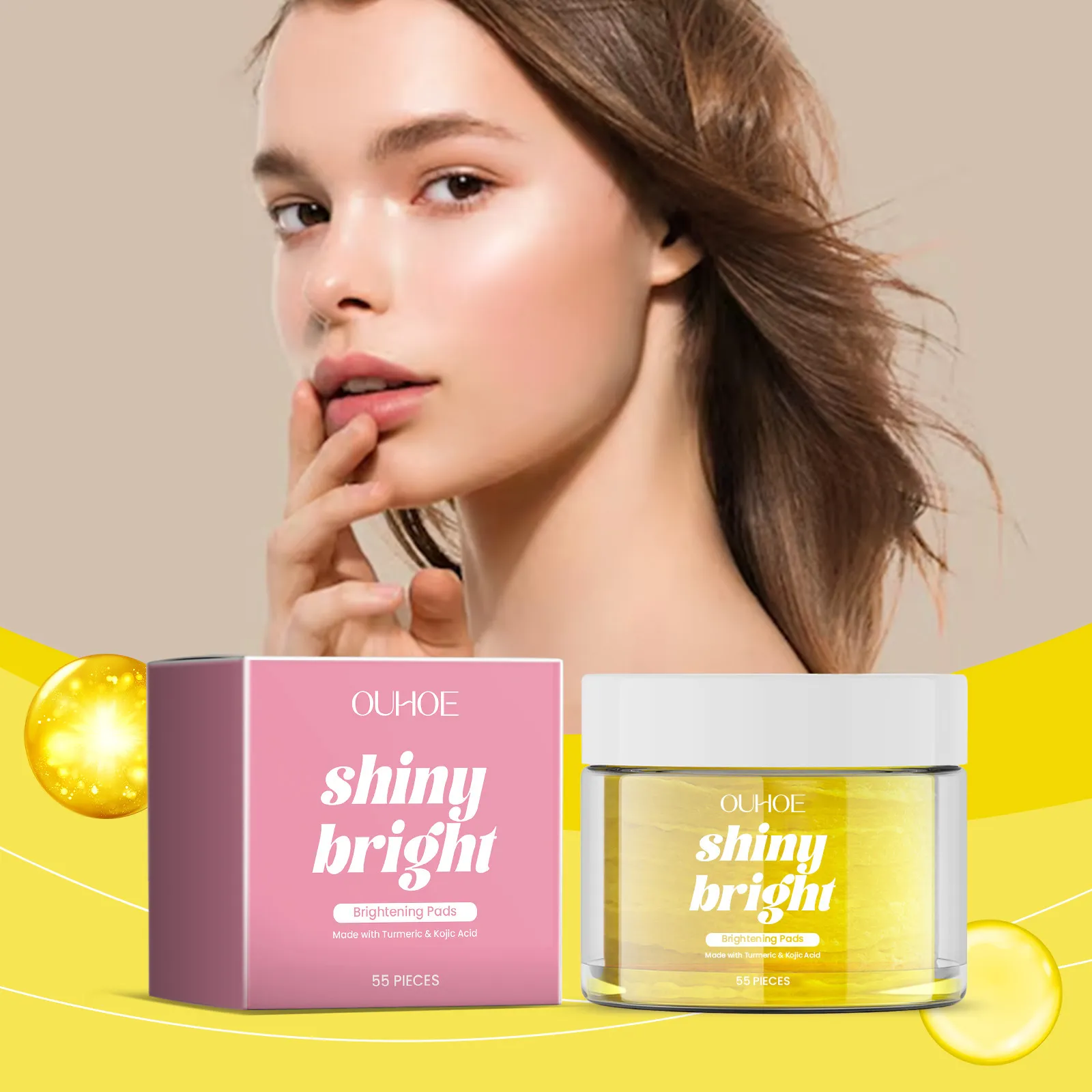 Turmeric Kojic Acid Cleansing Pads Brightening Facial Exfoliating Cotton Pads Daily Gentle Hydrating Skincare Face Care