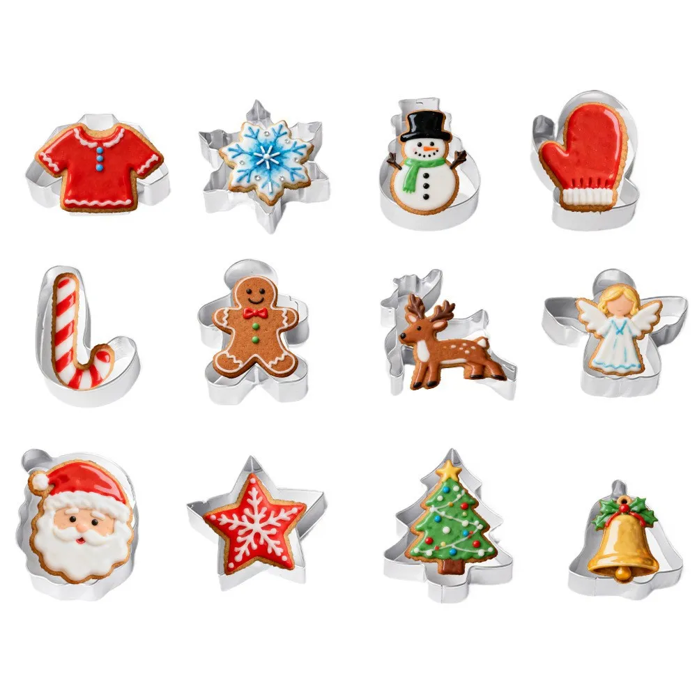 Stainless Steel Christmas Cookie Cutter Metal Baking Molds Gingerbread Man Snowflake Tree Pastry Cookie Stamping Tools DIY Baking Supplies