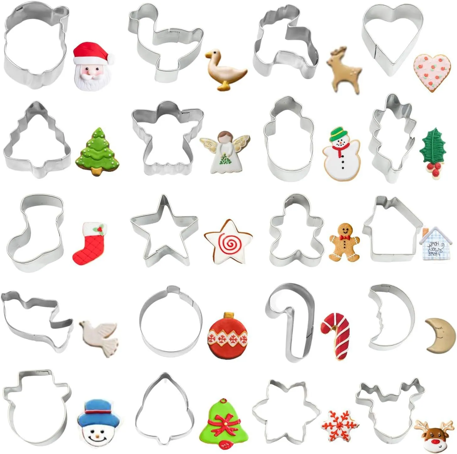 Stainless Steel Christmas Cookie Cutters Set Gingerbread Man Snowflake Tree Metal Baking Molds Biscuit Cutter Tools