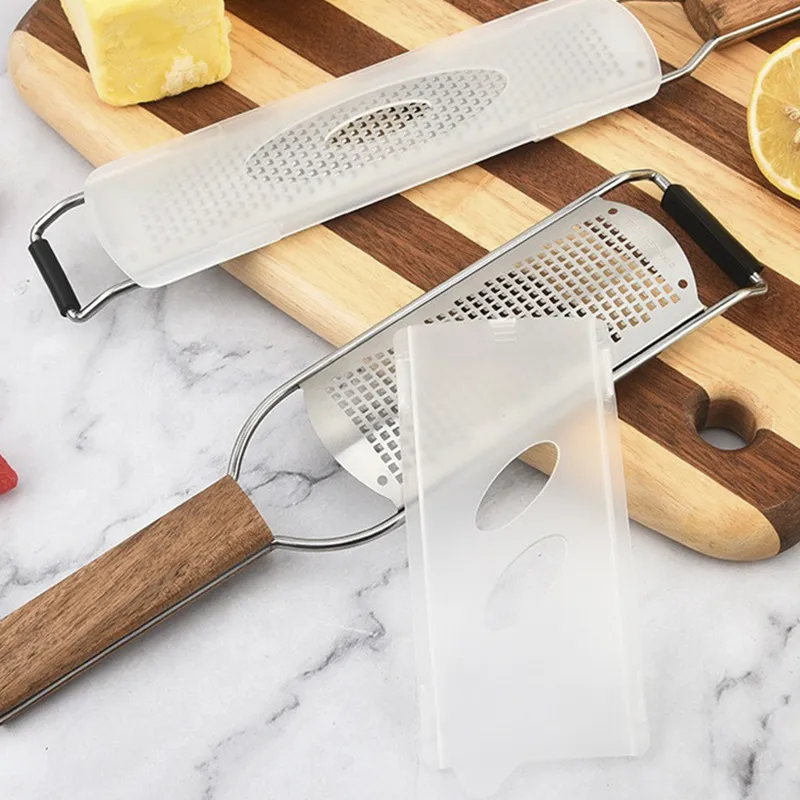 Stainless Steel Lemon Zester And Cheese Grater Multi-Functional Kitchen Fruit And Vegetable Shredder With Wooden Handle