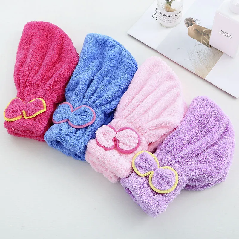 Gorro de Secado de Pelo de Terciopelo Coral Suave Absorbente Toalla de Secado Rápido Lindo Lazo Gorro de Baño para Mujer Uso Diario