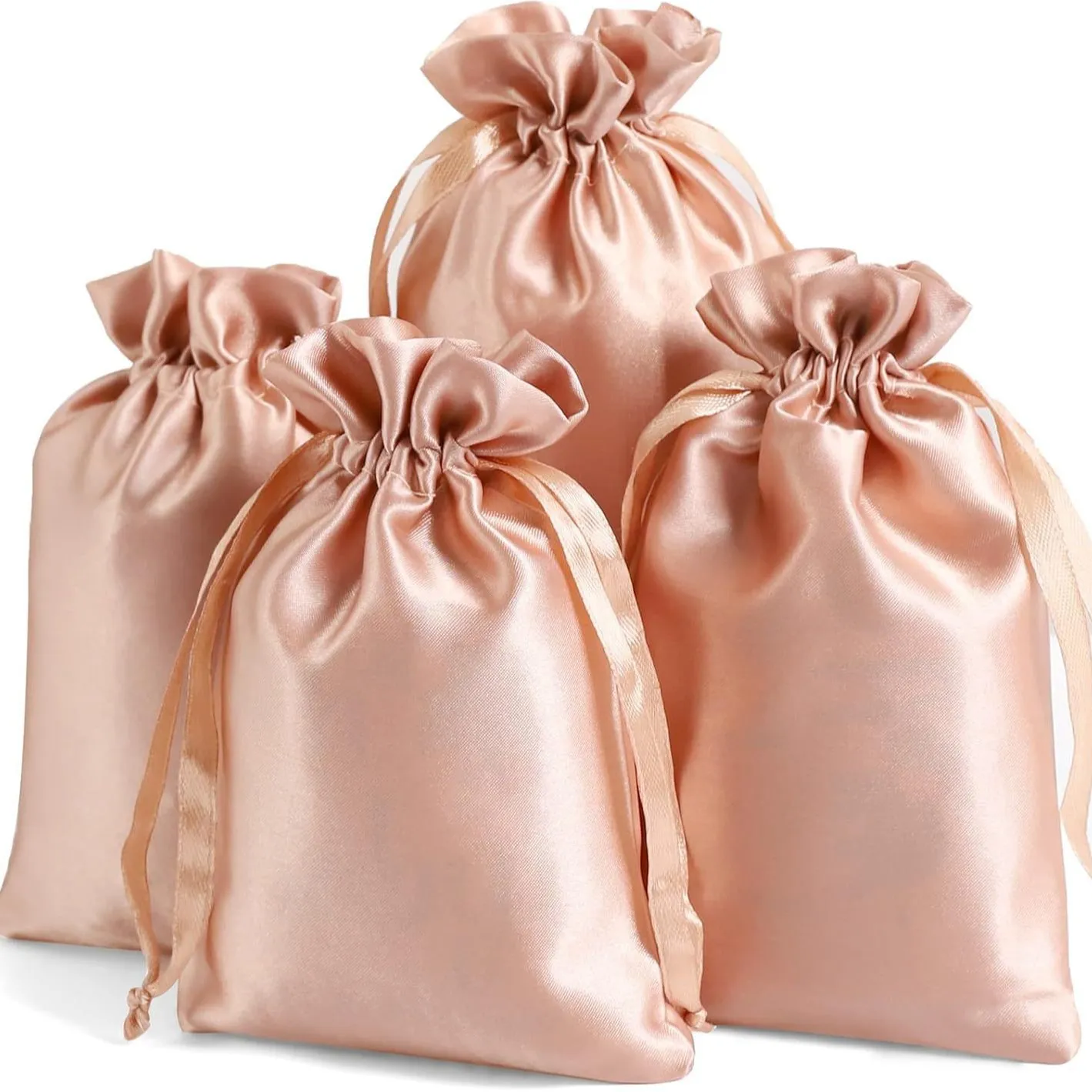 Solid Color Satin Drawstring Pouch Long Cloth Bag For Jewelry Gift Cosmetics Eye Mask Silk-Like Dust Bag