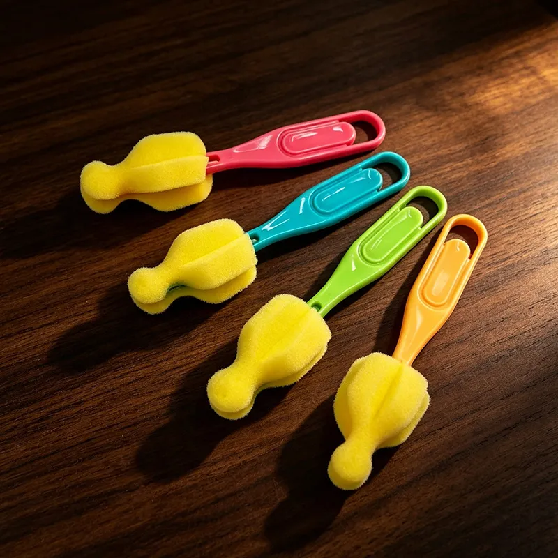 Cepillo de Limpieza Doméstico para Biberones Esponja con Orificio para Colgar Mango de Color Herramienta Portátil
