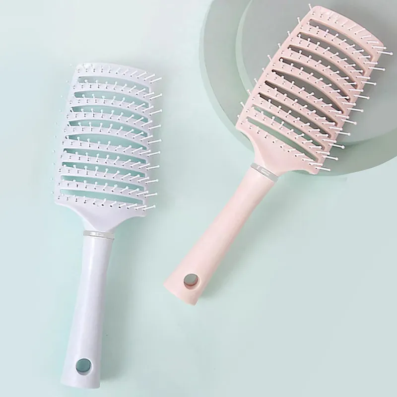 Macaron Large Curved Hair Comb Scalp Massage Brush Hollow Out Vent Hairdressing Styling Comb For Women Hair Care Tool