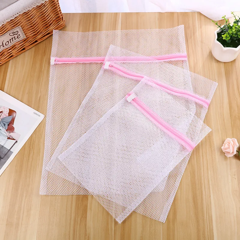Pink Coarse Mesh Laundry Bag Washing Bag For Underwear Bra Set Portable Travel Laundry Hamper Home Storage Organizer