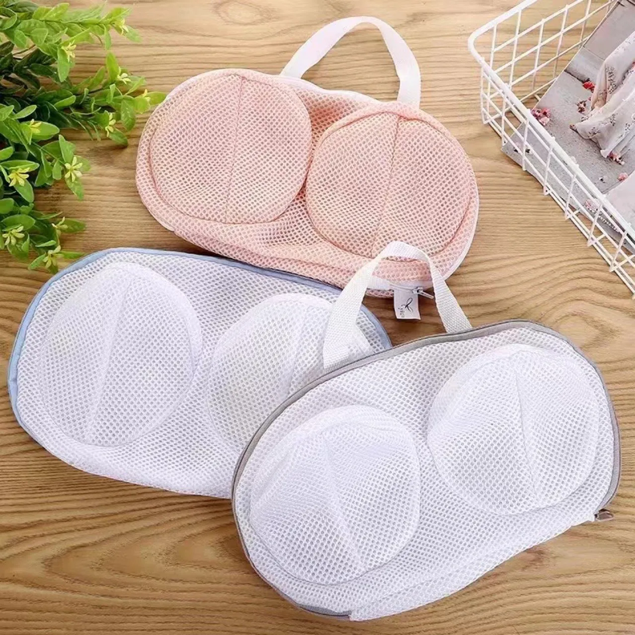 Polyester Mesh Bra Laundry Bag Multifunctional with Zipper and Support Frame Protective Washing Bag for Underwear